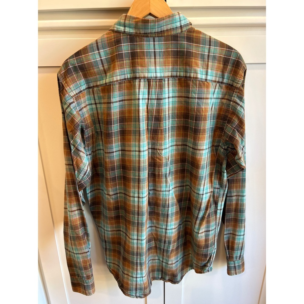 Patagonia Men's Organic Cotton Plaid Flannel Shirt Brown Turquoise Gorpcore M - Picture 4 of 10